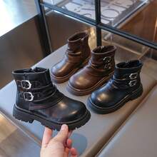 Stacked Boots For Women Winter New Thick-Soled Height-Increasing Round-Toe Buckle Retro Padded Versatile Simple Style  Boots - Coffee Brown - View 3