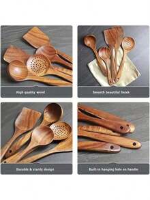 Premium Quality Natural Boxwood Cooking Utensils Set - Spatula, Rice Sieve, Soup Ladle, Strainer And Cooking Spoon, Shovel For Kitchen, Christmas Gift - Random - View 4