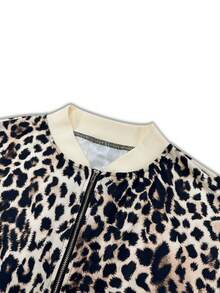 Women's 2-Piece Casual Set, Street Style Leopard Print Hoodie Sweatshirt And Loose Fit Pants, Dropped Shoulder Zip-Up Jacket, Comfortable Outfit Suitable For Casual Dates And Daily Activities, Spring/Autumn - Yellow - View 5