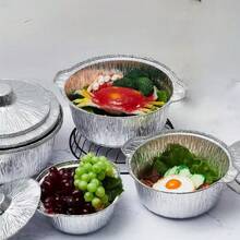 Bộ 5/10 khay nướng tròn dùng một lần bằng giấy bạc nhôm có nắp, trọng lượng 33,8oz, dụng cụ nấu nướng nhỏ gọn, nhẹ, lý tưởng cho cắm trại, du lịch, nướng bánh, nấu nướng, hộp đựng bằng giấy bạc nhôm chống rò rỉ, sử dụng ngoài trời, tiệc tùng và ngày lễ, đồ dùng cần thiết cho tiệc nướng BBQ. - Nhiều màu - Xem 2