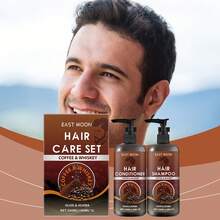 男士咖啡威士忌洗发水和护发素套装，蕴含橄榄油和荷荷巴油，深层清洁，持久清新，高度滋养，促进头发健康亮泽，适合所有发质。