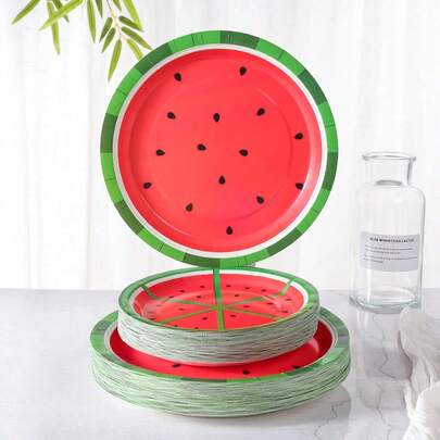 7英寸和9英寸一次性派对纸盘，西瓜图案派对用品，适用于派对甜点，适合生日、庆典、派对装饰