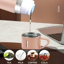 一套（1个杯身，3个杯盖）15盎司不锈钢保温旅行杯，带盖 - 可长时间保温或保冷，便携式宽口设计方便加冰，配有橡胶防漏圈和真空隔热层，适合户外活动和办公使用，办公旅行饮水用具 | 时尚旅行杯 | 耐用饮水用具 - 彩色 - 查看 6