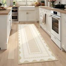 Kitchen Bordered Home Decor Geometry Area Rug Soft Low Pile Non Slip Carpet Stain Resistant Floorcover Washable Thin Non Shedding Entrance Runner Rug Modern Easy To Clean Printed Mat Throw Rug For Laundry Living Room Hallway Bathroom Bedroom Dinning Room - Beige White - 查看 2
