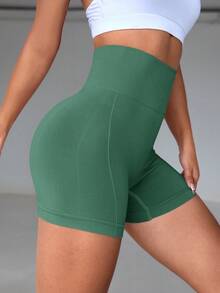 1 chiếc quần short thể thao nữ không đường may, cạp cao, màu trơn, chất liệu dệt kim, thích hợp cho yoga, tập luyện và đạp xe, thoải mái, thân thiện với da, thời trang năng động mùa hè. - xanh quân đội - Xem 4