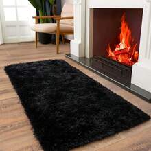 Soft Fluffy Shag Throw Area Rug, 2x4 Black, Non-Slip Bedroom, Hallways, Bedside, Dorm, Living Room - Long Shaggy Rug - Green - View 7