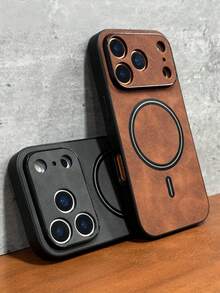 新款奢华仿皮磁吸防震手机壳，兼容 17/16/15/14/13/12/11 Pro Max Plus/Air/17 Pro/17 Pro Max，镜头保护，支持无线充电 - 黑色 - 查看 5