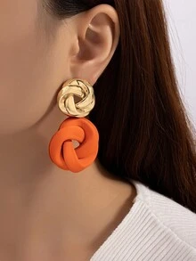 1pair Charming Fashionable Versatile Geometric Metallic Paint Earrings - Orange - View 10