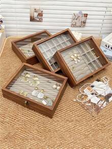 1pc Chinese Retro Jewelry Storage Box With Glass Cover Dust Protection, Vintage Wooden Jewelry Box, Black Walnut Jewelry Box, Lockable Velvet Jewelry Box, Glass Display Jewelry Box, Desktop Jewelry Organizer, Large Capacity Anti-Oxidation Jewelry Box For Necklaces, Bracelets, Rings, Gift For Girlfriend/Wife, Desktop Display Box, Valentine's Day Gift,Room Decor - Multicolor - View 8