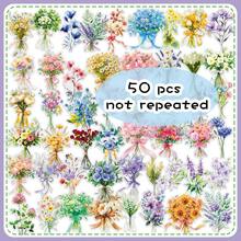 Conjunto de 50 adesivos florais transparentes, adesivos decorativos minimalistas com plantas para estante, álbum e espelho. - Multicolorido - Ver 11