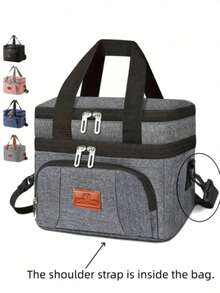 1个可重复使用的保温午餐袋，适合办公室、野餐、徒步旅行、海滩等场合 - 防漏保温手提袋，可装12罐饮料，成人尺寸，适合返校、教室、大学、学校用品、厨房收纳整理、厨房配件 - 灰色 - 查看 9