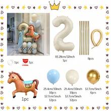 62/10pcs Ivory Numeral Column Balloon Set, Includes 32-Inch (81.28cm) Ivory Numeral Foil Balloons, Brown Horse Balloons, Beige And Metallic Teal Round Latex Balloons, Suitable For Birthday Supplies And Western Cowboy Party, Birthday Decorations, Graduation Decorations, Holiday Decorations, Party Supplies. - Multicolor - View 17