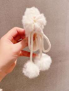 Autumn & Winter Traditional Style Tassel Pom-Pom Pendant Plush Claw Clip - A Hair Accessory For Girls, Suitable For High Ponytails & Updos At The Back Of The Head - trắng - Xem 9