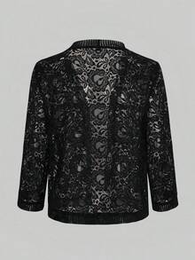 Yukiwi Plus Size Women's Solid Color Lightweight Open Front Lace Jacket Vacation Spring Black - Black - View 4