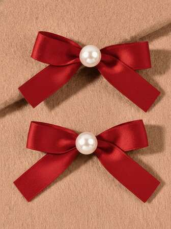 2 st. vinröd hårspänne med pärla elegant bohemisk vintagestil icke-blekande håraccessoar till bröllopsfesten daglig present till henne accessoarer för kvinnor till alla hjärtans dag jul tacksägelsedagen röd rosett