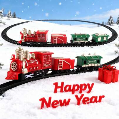 轨道小火车，廉价儿童电动轨道车玩具，复古迷你火车，带灯光和音效（开/关），不含1节5号电池，小型电动版