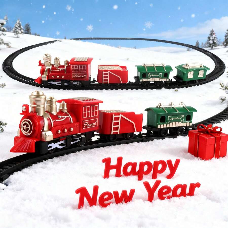 轨道小火车，廉价儿童电动轨道车玩具，复古迷你火车，带灯光和音效（开/关），不含1节5号电池，小型电动版 - 彩色 - 查看 1