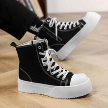 Men's Fashionable Casual Boots, Canvas & Denim Upper Material, Soft & Flexible, Adjustable Lacing For Customized Fit, Flexible & Shock-Absorbing Sole, Versatile For Daily Wear - Black - View 11