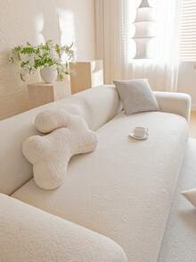 1pc Solid Color Jacquard Plush Sofa Cover, Elastic Stretch Soft Warm, Pet Friendly Anti-Slip Anti-Dirt, Fits Single/Loveseat/3-Seater/4-Seater Sofa, Includes 1 Matching Pillow Case - Beige - View 8