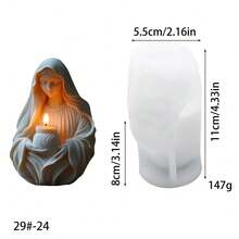 1个耶稣、圣母玛利亚、十字架圆柱形工艺蜡烛制作硅胶模具 - 白色 - 查看 7