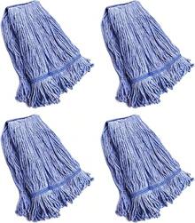 String Mop Heads Heavy Duty Commercial Grade Blue Cotton Looped End Wet Industrial Cleaning Mop Refills (1, Medium) - 4 Pieces Pack - View 1