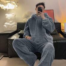 [Fast Shipping] [New For Spring/Summer] School Trip Loungewear, Loungewear, Fall/Winter, Ultra Warm, Soft To The Touch, Can Be Worn Outside, Perfect As A Gift For Friendships, Pullover Pajama Set, Thick, Loose Fit, Long Pants, Warm And Warm, Solid Color, Perfect For Students - 藏蓝色 - 查看 6