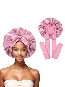 Silk Fabric Sleeping Cap, Adjustable Drawstring, Suitable For Women With Natural Curly Hair Hair Sleep Cap Sleep Bonnet - Multicolor (1pc) - View 21