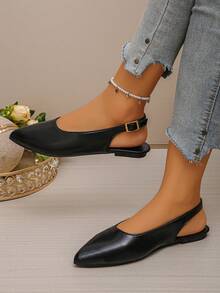 女士平底鞋，尺码 35-45，优雅纯色时尚金属链舒适平底鞋，适合办公室和户外活动，春秋季新款百搭黑色 PU 一脚蹬鞋 - 黑色霧面PU - 查看 4