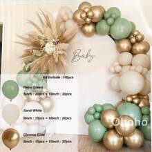 110pcs Beige Green Balloon Garland Arch Kit Engagement Wedding Decoration Baby Shower Kids Birthday Party Balloon Baptism Christening Boy - As Picture - View 7