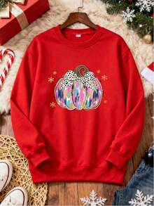 Blusa de sudor para mujer con estampado de calabaza de colores brillantes y lazos de lunares, adecuada para fiestas de Halloween, regalo para amantes de la moda, cómoda y elegante - Rojo - Ver 3