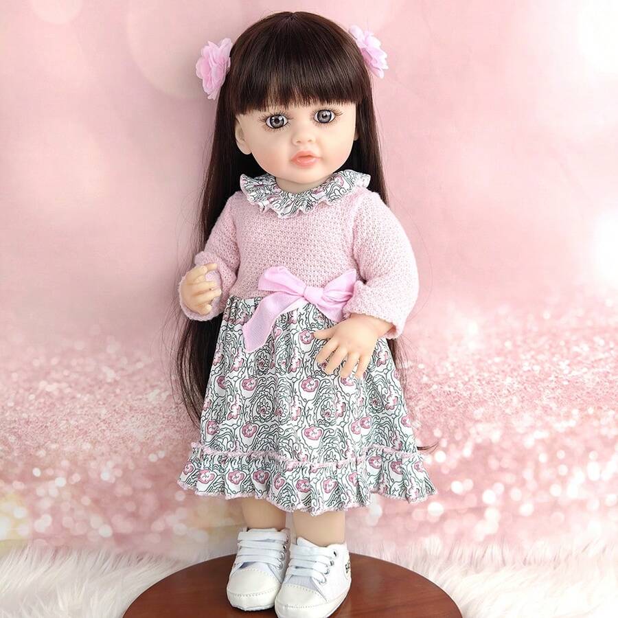 Long Hair Can Be DIY Styled To Accompany 55cm Rebirth Dolls 22 Inch Cute Simulation Toys Full Soft Vinyl Toy Christmas Gifts - Brown - View 1