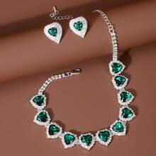 New Women's Necklace Set, Heart-Shaped Necklace, Versatile Bridal Dress, Red Stud Earrings - 綠色 - 查看 5