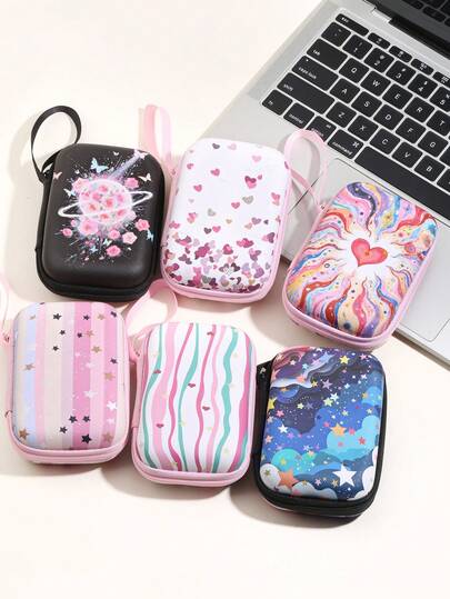Bolsa de almacenamiento a prueba de golpes con diseño de mariposa y corazón, para guardar cable, cable de datos USB, tarjeta SD, disco duro, ratón, auriculares Bluetooth. Regalo para mujeres en celebraciones de cumpleaños