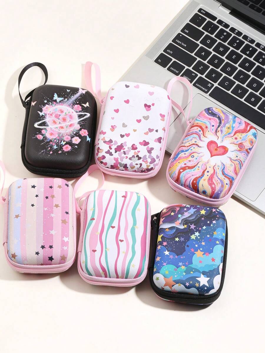 Butterfly Heart Shaped Storage Bag, Can Hold Cables, USB Data Cables, SD Cards, Hard Drives, Mice, Bluetooth Earphones And More - Multicolor - View 1