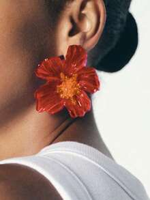 1Pair ZAA Colorful Resin Flower Earrings Women Luxury High Quality Elegant Holiday Party Jewelry Accessories - 紅色 - 查看 5