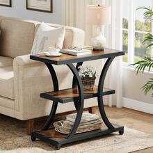 Tribesigns 3-Tier End Table With Storage, Industrial Side Table With Geometric Metal Design, Nightstand For Small Spaces, Living Room, Bedroom, Or Study Room - Rustic Brown - View 12