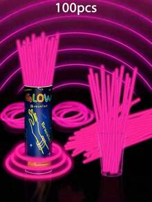 50/100支装 8英寸粉色荧光棒，高品质超亮荧光棒，发光艺术棒，灯光装饰，夜光效果，持续发光8-12小时，为派对增添光彩，可用于制作手链、项链、霓虹灯、婚礼派对荧光棒，发光效果更鲜艳 - 粉色 - 查看 8
