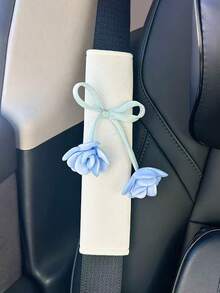 1-2pcs Blue & Pink Rose Chiffon Car Seat Belt Shoulder Pads, Automotive Accessories For Women