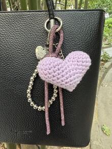 Crochet Heart Keychain Appreciation Gift Valentine's Day Present Thanksgiving Party Favors Social Distance Isolation Gift Heart Keyring Bulk For Employee Lovers Office Business Car Key Chain Travel Accessories