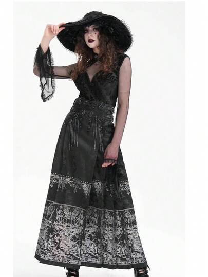 Devil fashion Gothic Floral Beaded Shiny Mermaid Skirt, Suitable For Gothic Style Long Skirt And Skirt Outfit