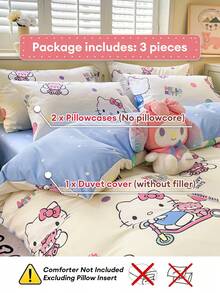 SANRIO Bộ chăn ga gối in họa tiết 3 món - 1 vỏ chăn + 2 vỏ gối (không kèm ruột chăn), họa tiết hoạt hình, cỡ Full Size, mềm mại và thoải mái, phù hợp cho ký túc xá, phòng ngủ gia đình, khách sạn, mọi mùa, có khóa kéo và vỏ gối, nhiều màu sắc, bộ chăn ga gối cỡ Extra Large - Màu xanh nhạt - Xem 6