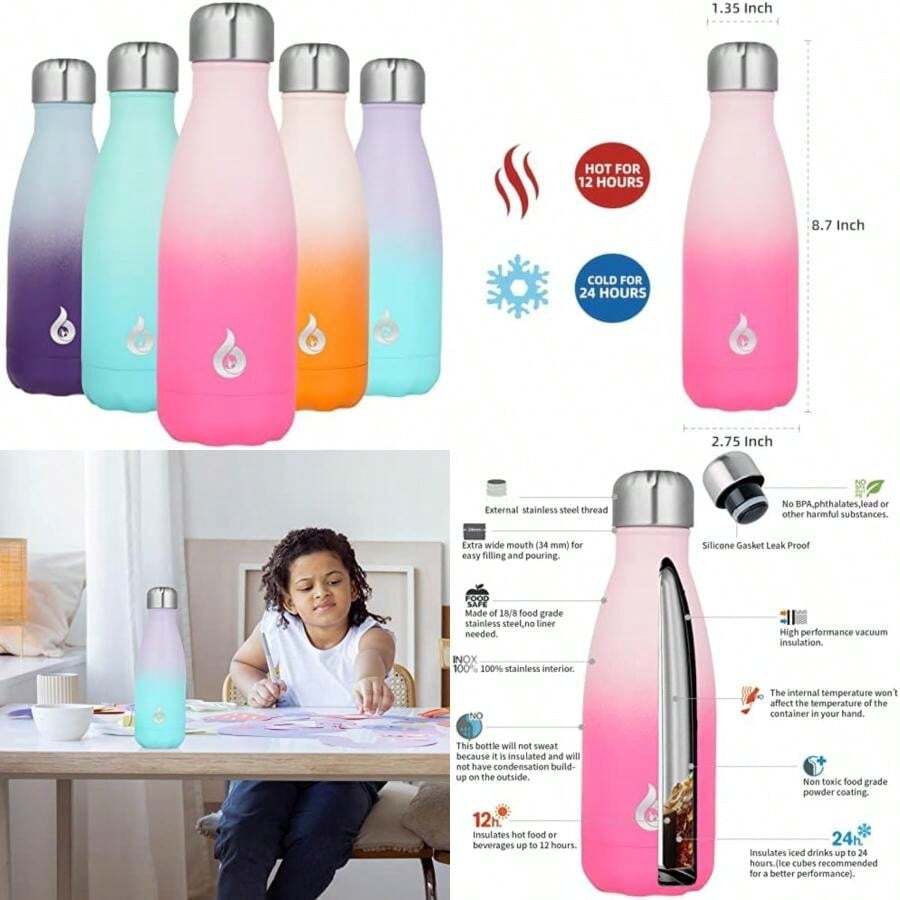 BJPKPK - Botellas de agua aisladas de acero inoxidable para mantener el frío y caliente para viajar, color verde(Flor de Cerezo 0.4 Litros) - Multicolor - Ver 1