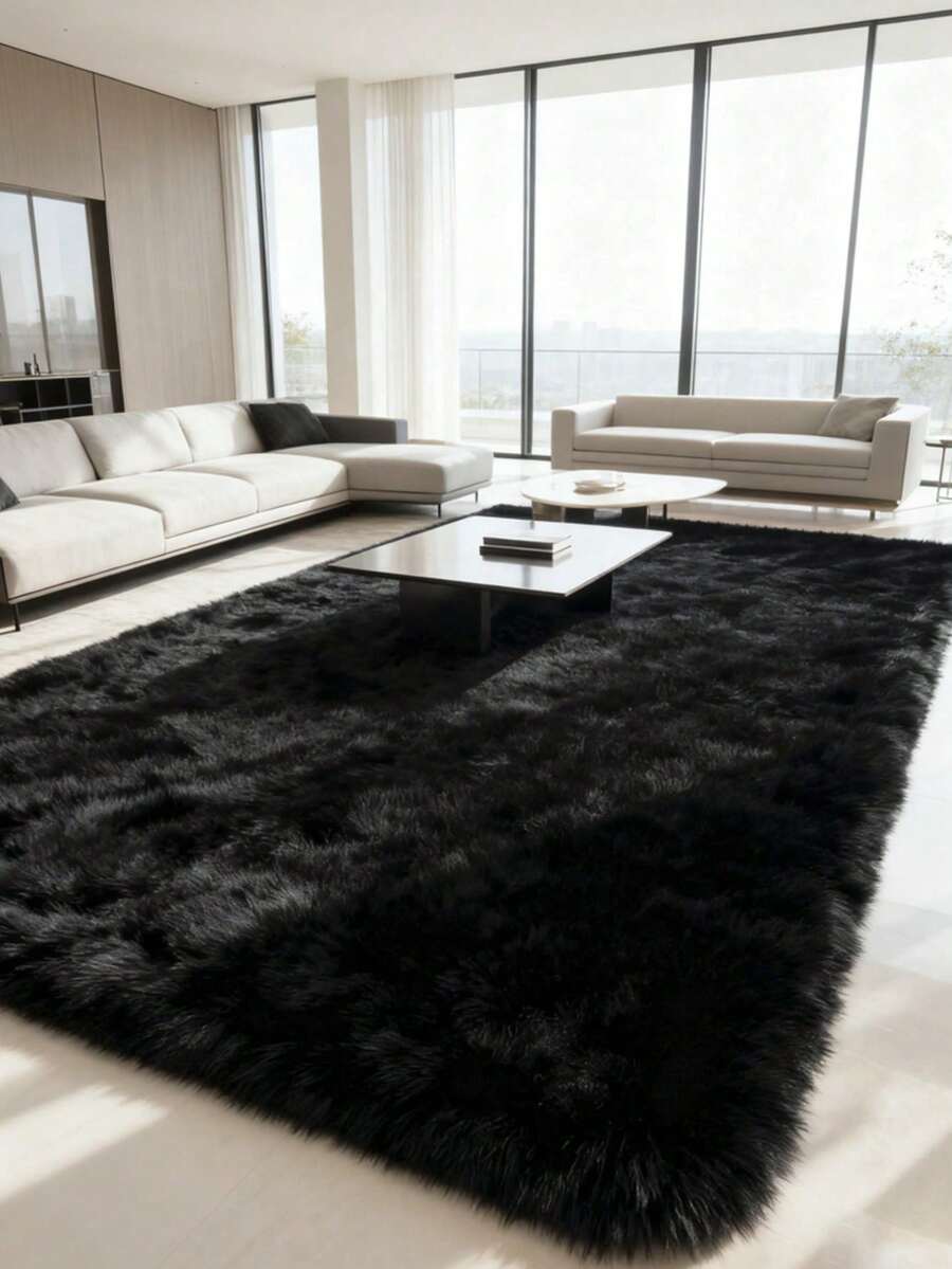 1 件黑色长毛地毯，1 件圣诞白色仿羊皮绒毛地毯 - 柔软毛绒仿毛皮地毯 - 可水洗长方形大面积地毯，适用于客厅、卧室、装饰地毯、卧室装饰、小地毯、地毯、家居装饰、客厅地毯、客厅小地毯、卧室地毯、客厅家居装饰、户外地毯、可水洗地毯