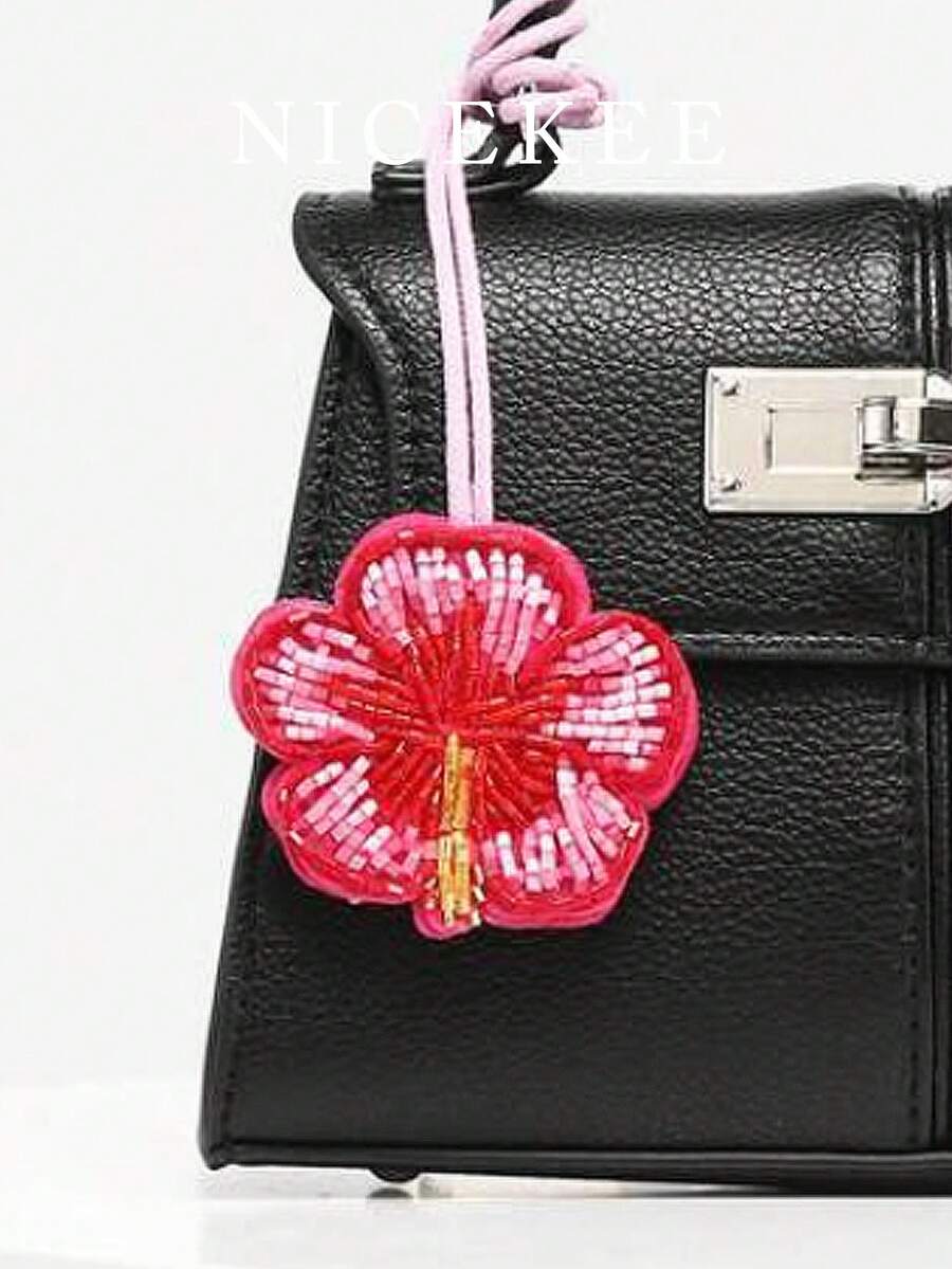 Accesorio minimalista y de moda para bolso, colgante de árbol de coco falso con cuentas de color contrastante, artículo decorativo exquisito y de alto valor, diseño compacto y elegante, versátil para uso diario, adecuado para combinar con bolsos y atuendos durante las vacaciones en la playa - Rojo - Ver 1