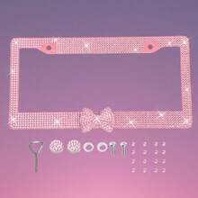 1pc/2pcs Bling License Plate Frame, Handmade Bling Rhinestone Premium Plastic License Plate Frame Bow Decor