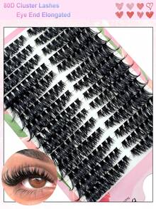 Asiteo 252pcs D-Curl 80D Cat Eye Cluster False Eyelashes, Elongated Fluffy & Voluminous Individual Lashes, Reusable, Create Dramatic Eid Makeup - D - View 5