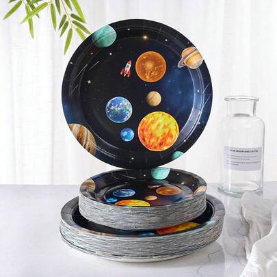 7-Inch & 9-Inch Disposable Party Paper Plates, Cosmic Planet Printed Party Supplies, Dessert Paper Plates, Disposable Paper Plates Suitable For Birthday, Party Decorations