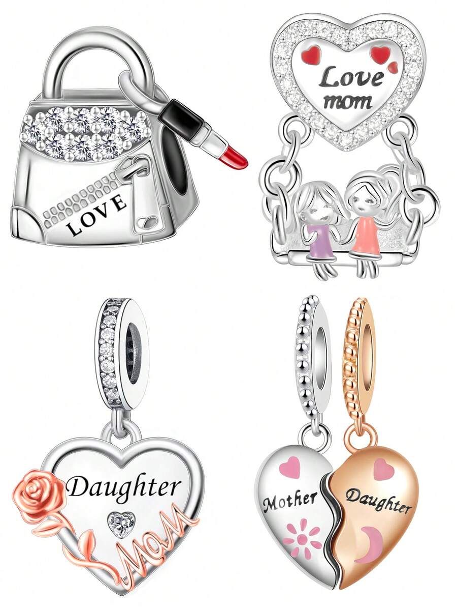 1 Conjunto da Série Fashionable & Heartwarming do Dia das Mães incluindo Bolsa, Batom, Balanço, Pingente de Contas de Amor, Pulseira e Colar Versátil DIY, Presente Criativo do Dia das Mães - Multicolorido - Visão 1