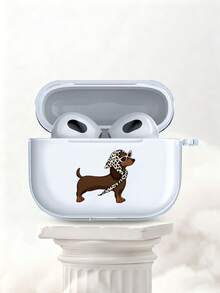 豹纹头巾腊肠犬耳机套，透明TPU材质，适用于Airprods 3/4/Pro/Pro2/Pro3，送给男友/女友的完美礼物。绘画风格活泼灵动。 - 無色 - 查看 1