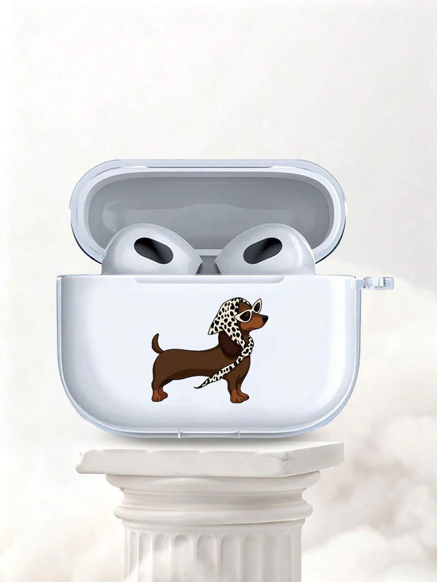 豹纹头巾腊肠犬耳机套，透明TPU材质，适用于Airprods 3/4/Pro/Pro2/Pro3，送给男友/女友的完美礼物。绘画风格活泼灵动。 - 無色 - 查看 1